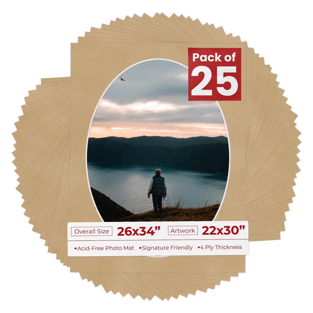 Beige Suede Mat Board for 26x34 Frames - Oval Opening for 22x30 Photos